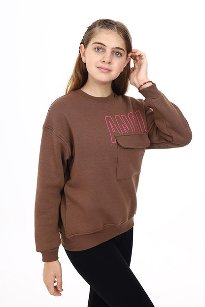 Girl's Printed 3 Thread Pocket Detailed Sweatshirt 7-13 Years Lx281