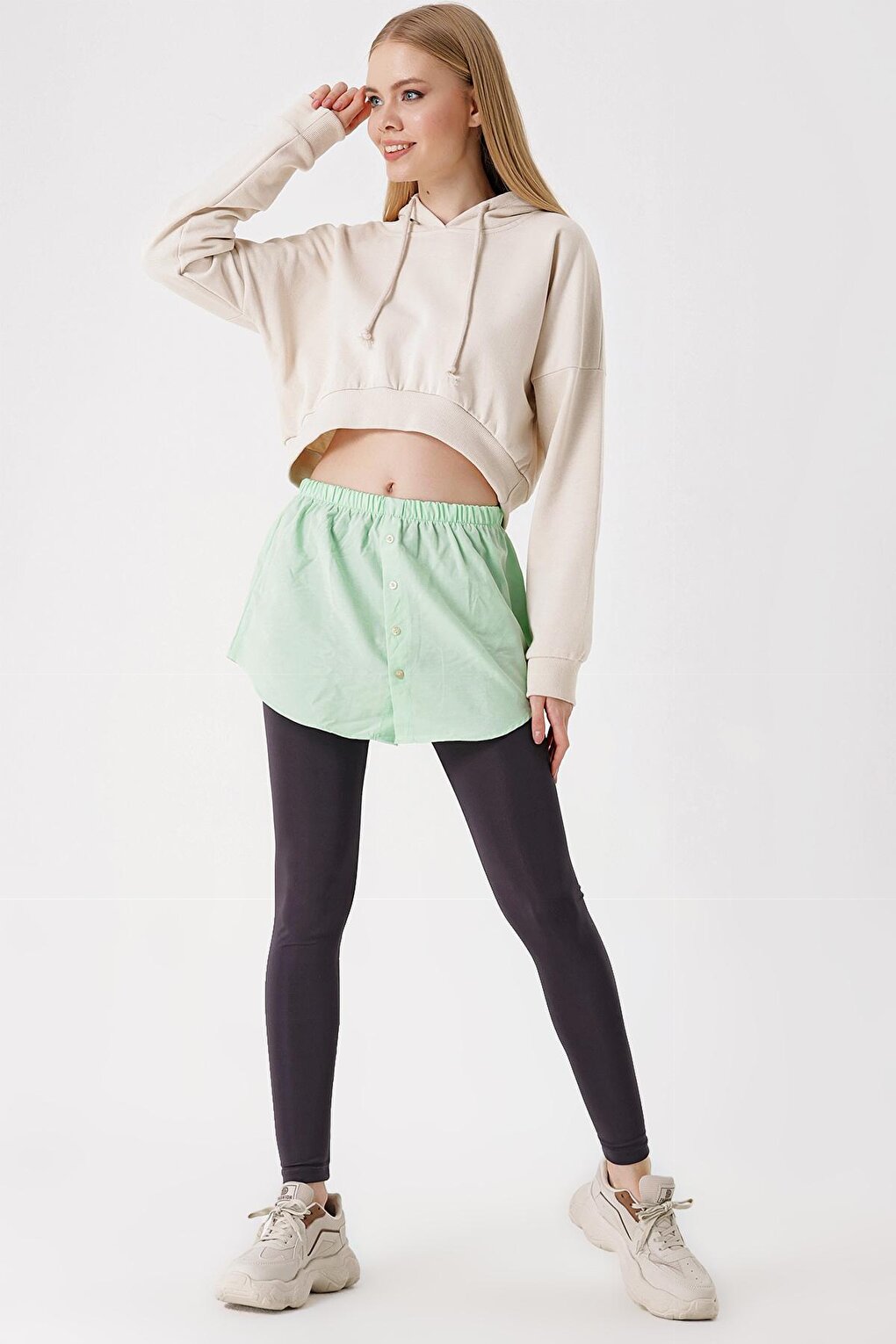 1888 Sweatshirt and Shirt Skirt Under Sweater - E.Green