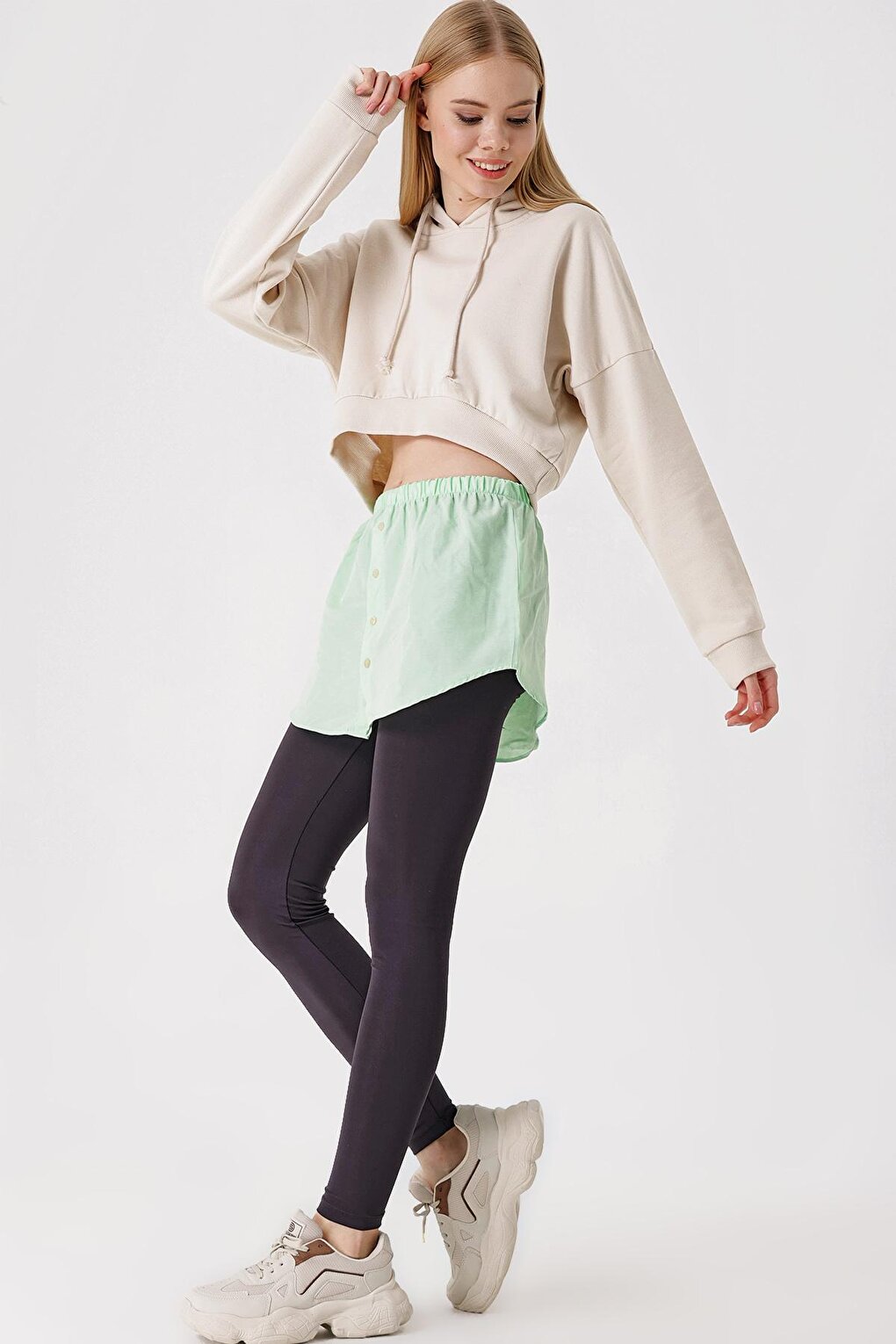 1888 Sweatshirt and Shirt Skirt Under Sweater - E.Green