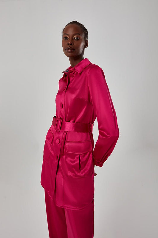 Satin Belted Fuchsia Tunic