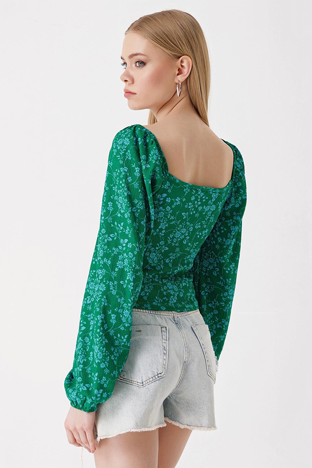 0465 Balloon Sleeve Knitted Blouse - Green