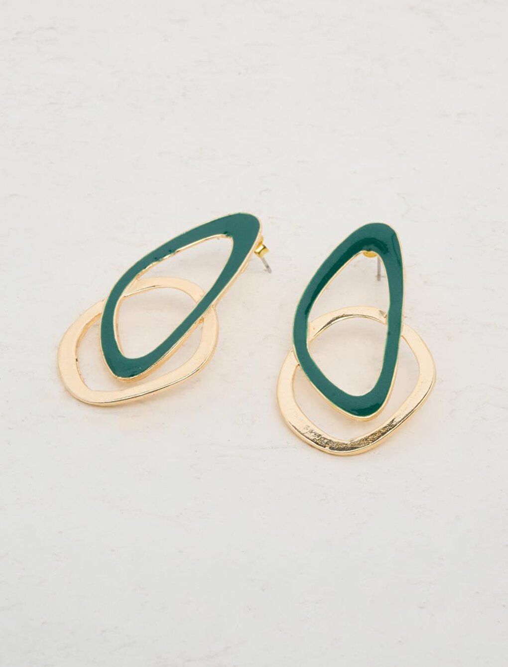 Stylish Hoop Earrings with Dark Green Geometric Figures