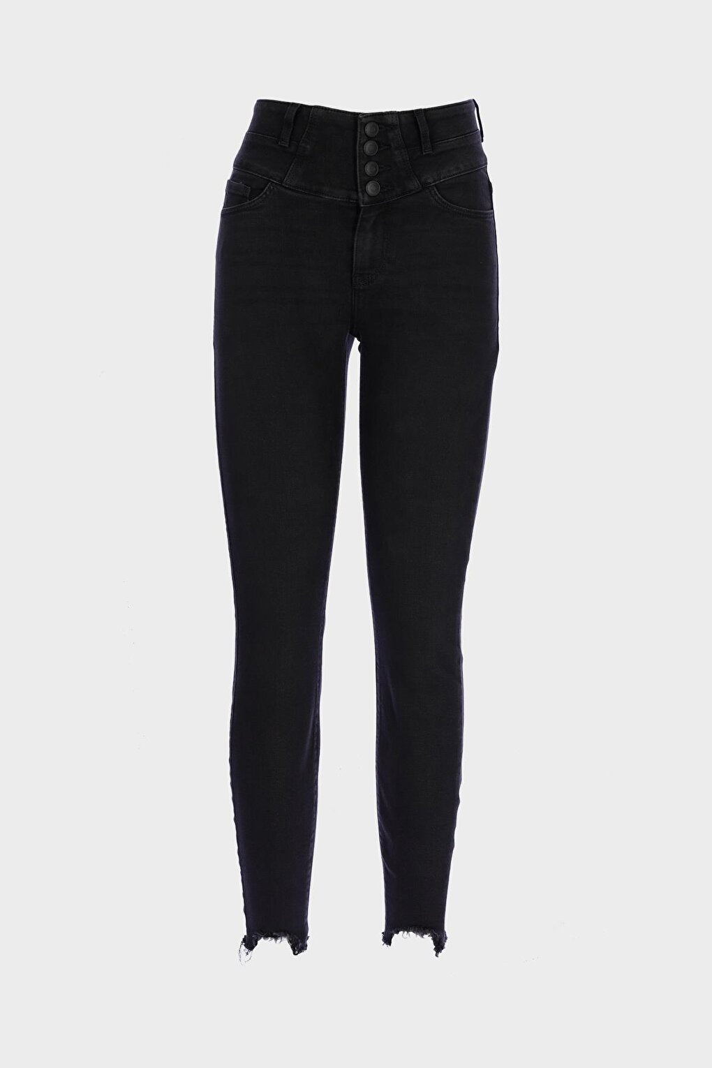 Judy Anthracite High Waist Placket Zippered Button Detailed Cut Out SkinnyFit Jean Trousers C 4521-203