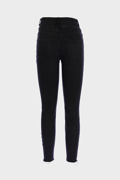 Judy Anthracite High Waist Placket Zippered Button Detailed Cut Out SkinnyFit Jean Trousers C 4521-203