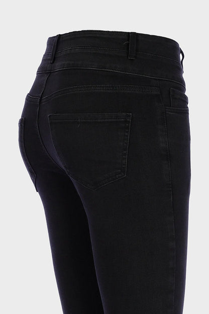 Judy Anthracite High Waist Placket Zippered Button Detailed Cut Out SkinnyFit Jean Trousers C 4521-203