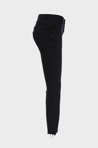 Judy Anthracite High Waist Placket Zippered Button Detailed Cut Out SkinnyFit Jean Trousers C 4521-203