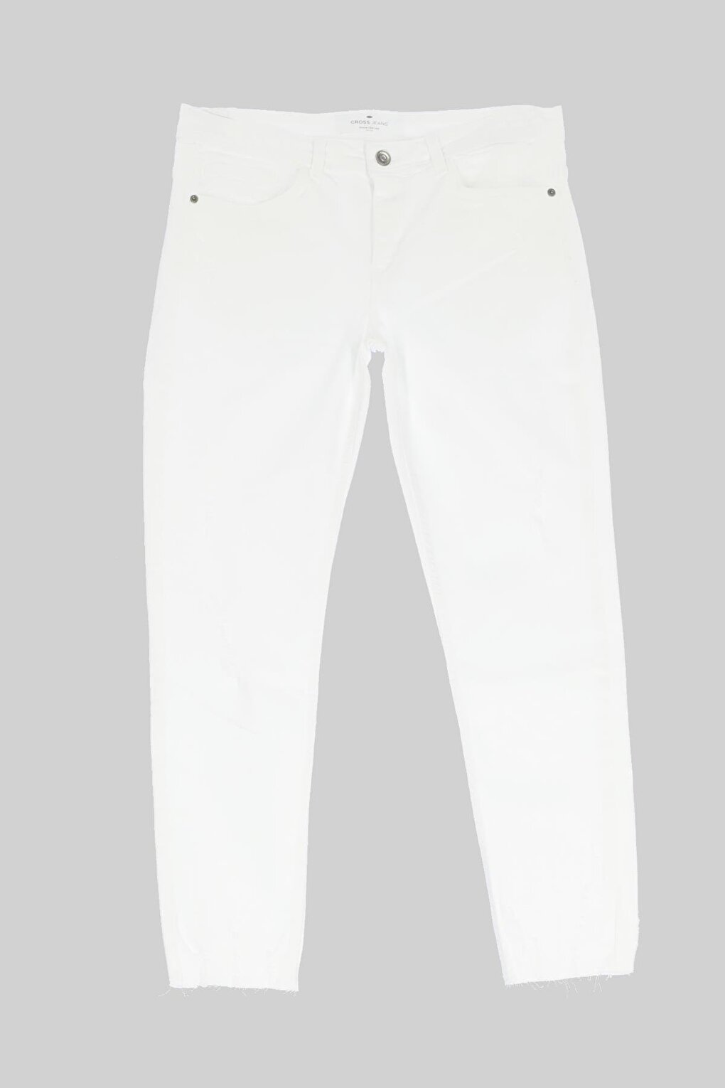 Naomi White High Waist Zippered Cropped Jean Trousers C 4526-055