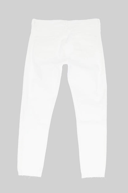 Naomi White High Waist Zippered Cropped Jean Trousers C 4526-055