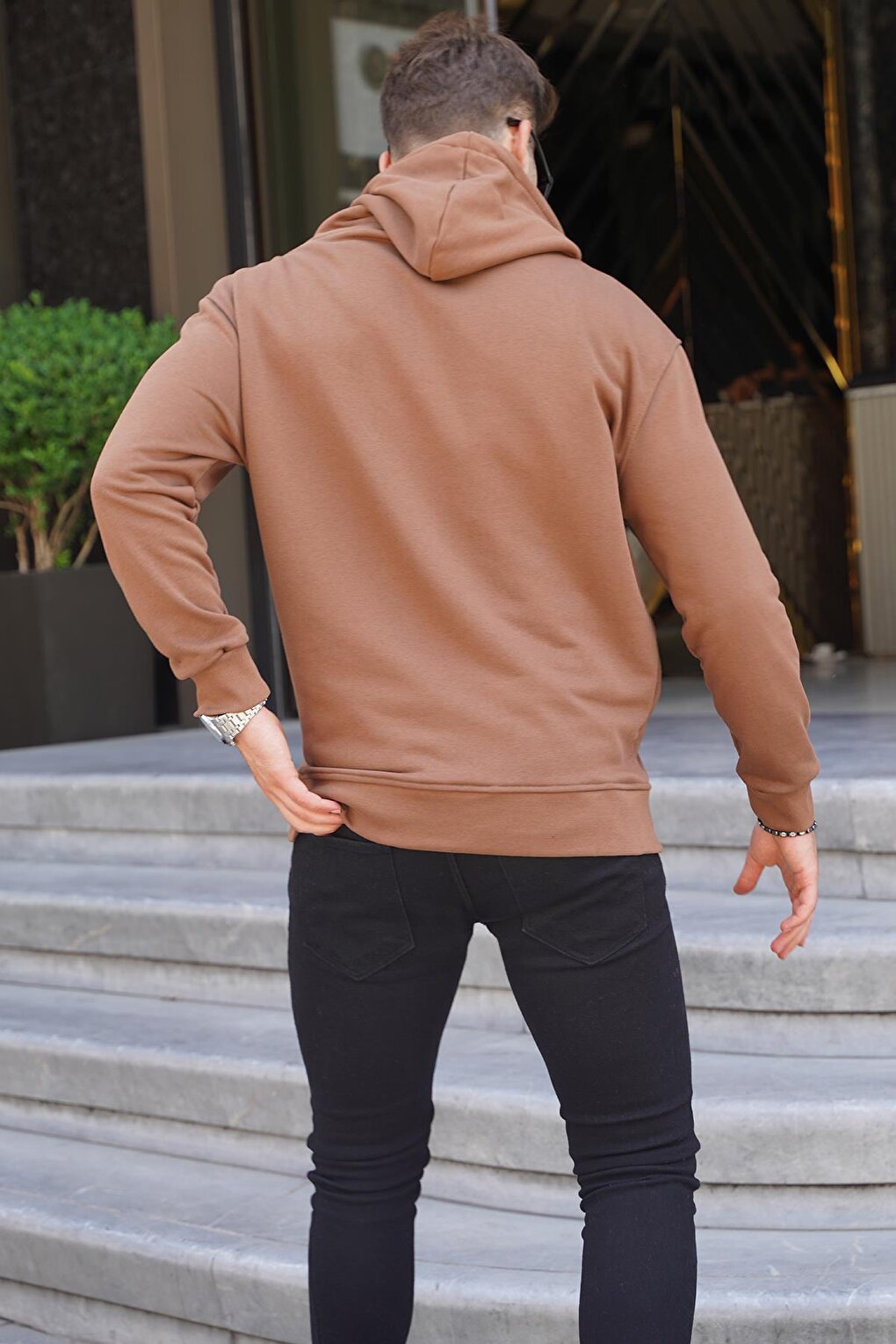 Brown Hooded Embroidered Men's Sweatshirt 6145