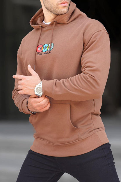 Brown Hooded Embroidered Men's Sweatshirt 6145