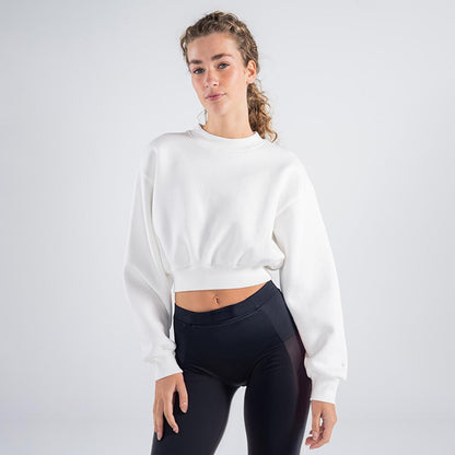 Monica Women's Off-White Oversize Crew Neck Crop Sweatshirt