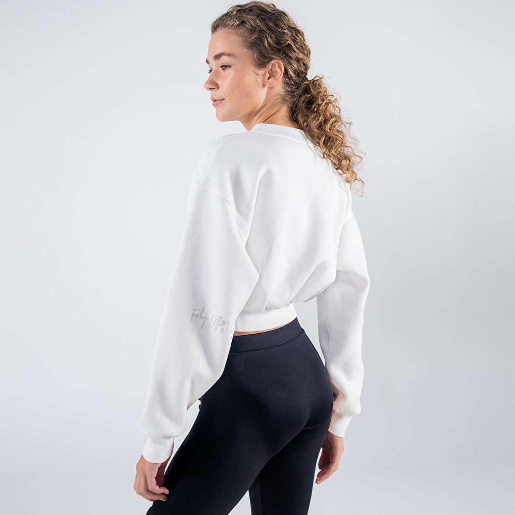 Monica Women's Off-White Oversize Crew Neck Crop Sweatshirt