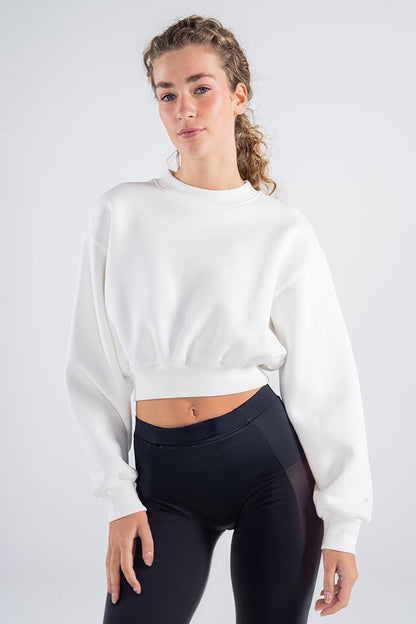 Monica Women's Off-White Oversize Crew Neck Crop Sweatshirt