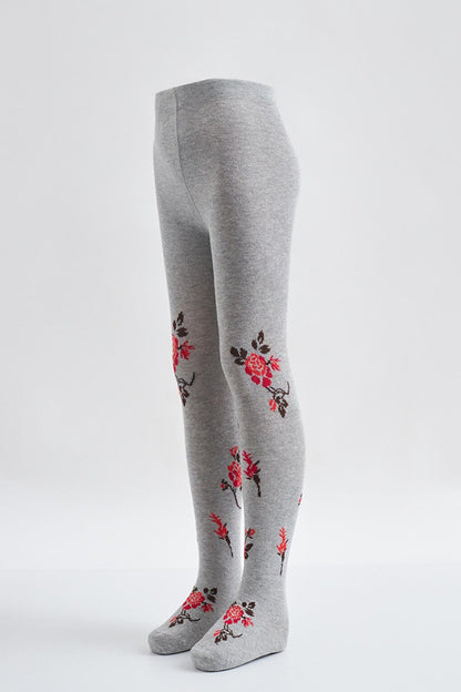 Flower Patterned Children's Pantyhose Gray