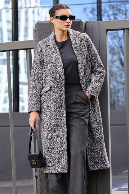 9127 Oversize Long Boucle Coat - Black