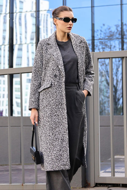 9127 Oversize Long Boucle Coat - Black