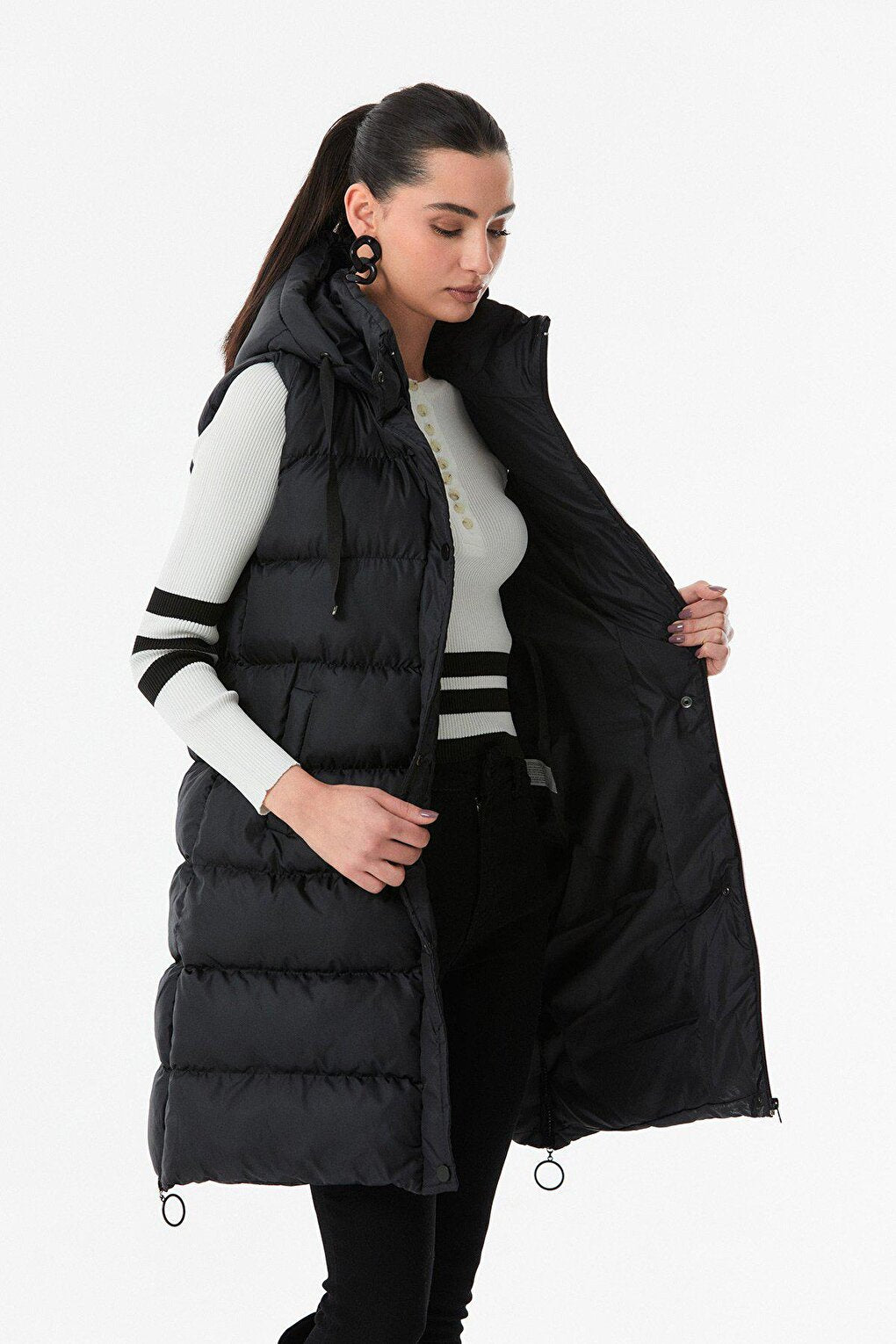 Hooded Puffer Vest with Side Zipper