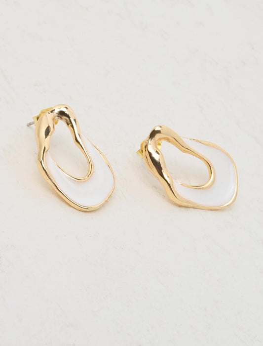 White Geometric Figured Asymmetrical Earrings