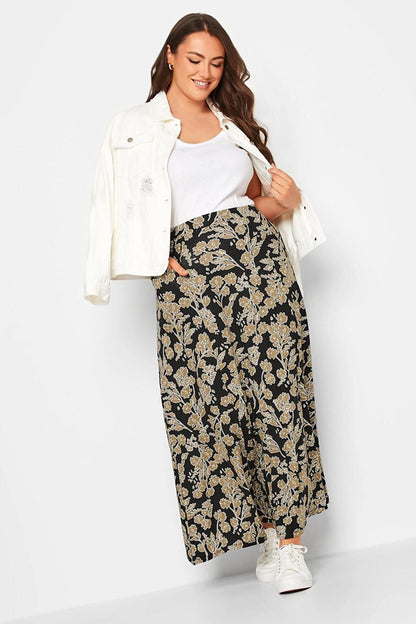 Plus Size Maxi Skirt with Double Pockets on the Front and Elastic Waist 302287