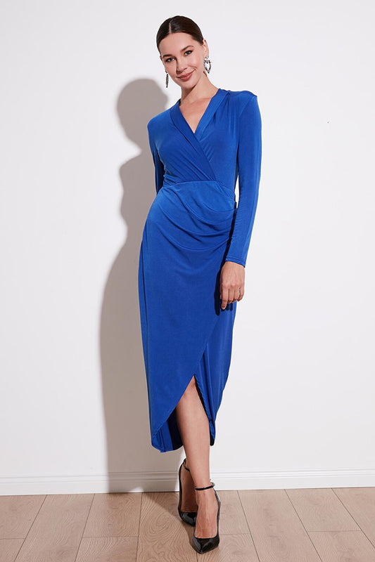 Double Breasted Neck Slit Drape Detailed Midi Dress 611EL1769