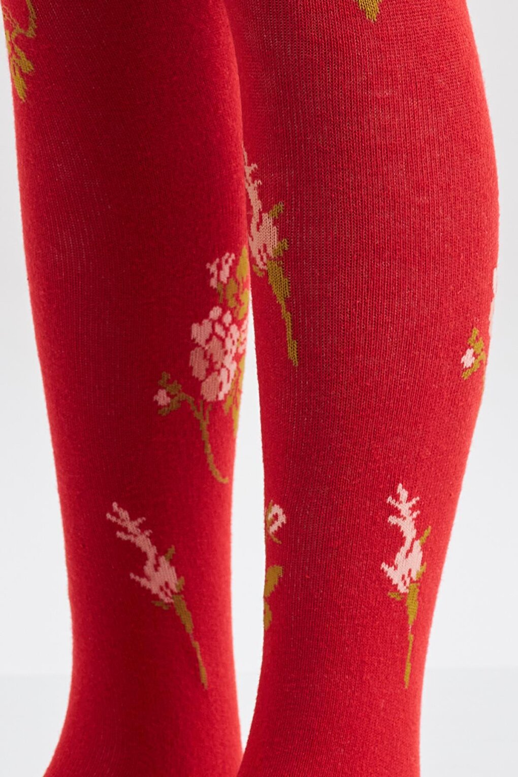 Flower Patterned Children's Pantyhose Red