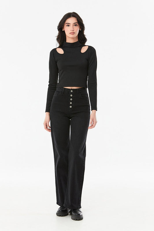 Buttoned High Waist Palazzo Trousers