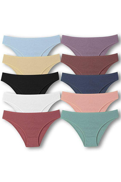 Cotton Ribbed Textured Briefs Women's Panties 10-pack