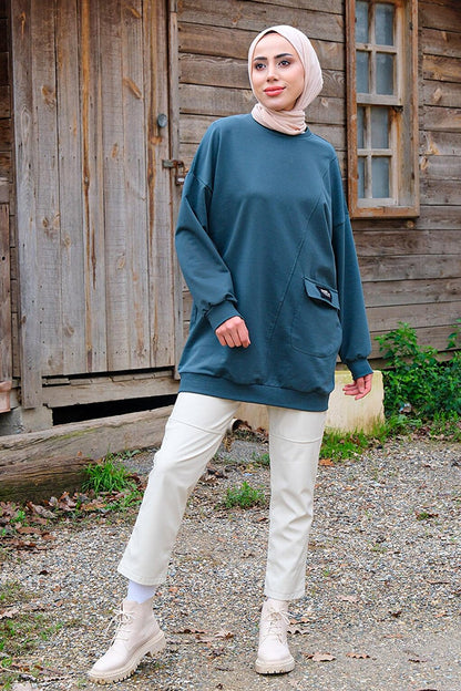 Two Thread Pockets Crest Tunic Dark Green