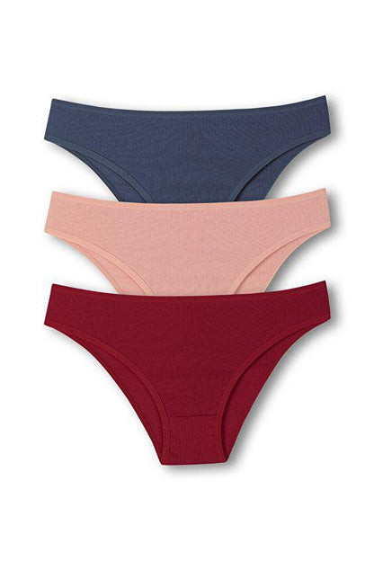 Cotton Ribbed Textured Briefs Women's Panties 3-Piece