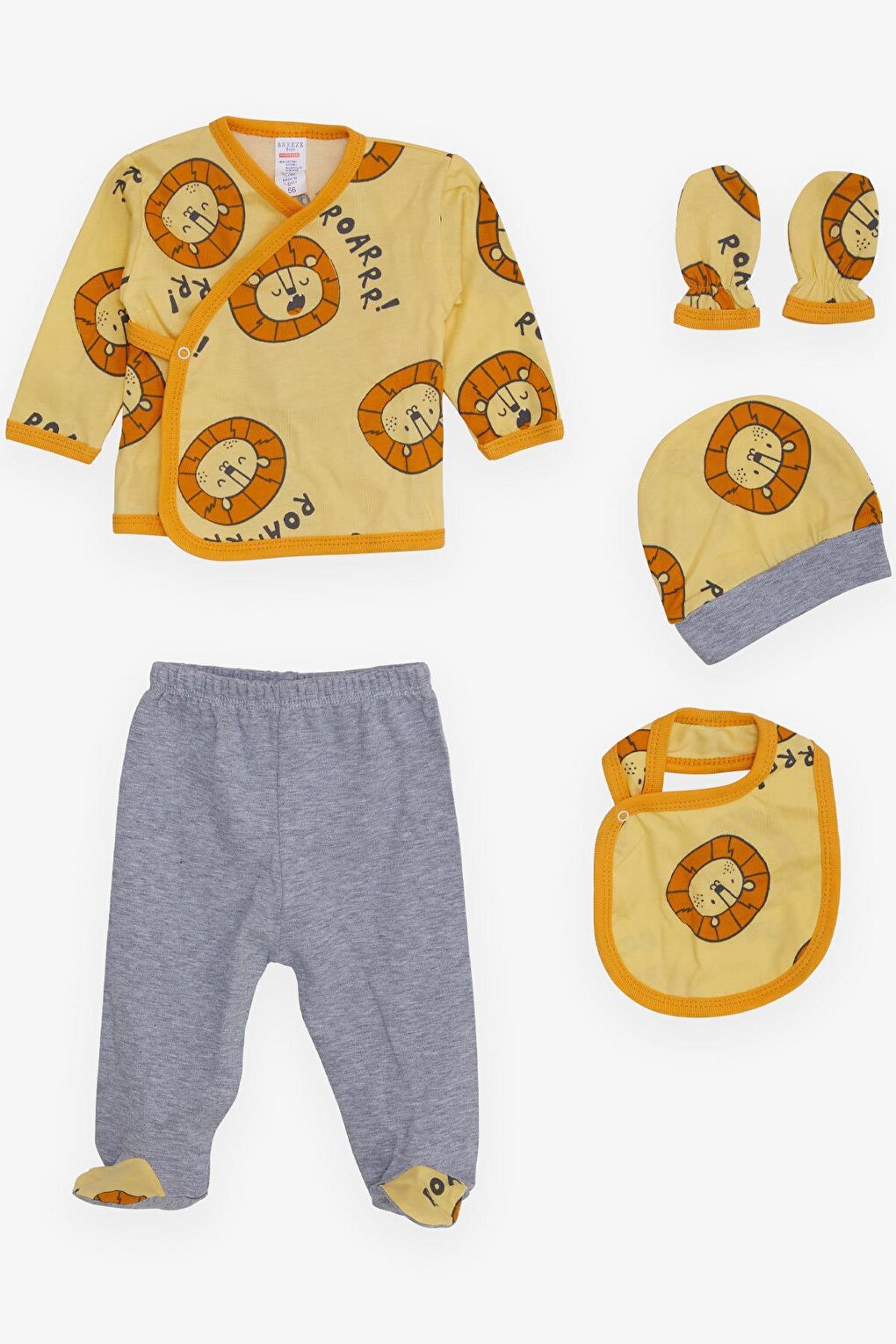 Baby Boy Hospital Release Pack of 5 Yellow Lion Pattern (0-3 Months)