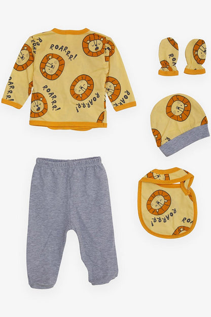 Baby Boy Hospital Release Pack of 5 Yellow Lion Pattern (0-3 Months)