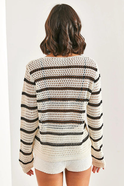 Women's Striped Openwork Seasonal Knitwear Sweater