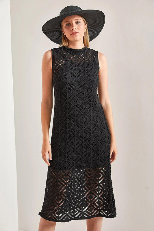 Women's Square Patterned Knitwear Dress