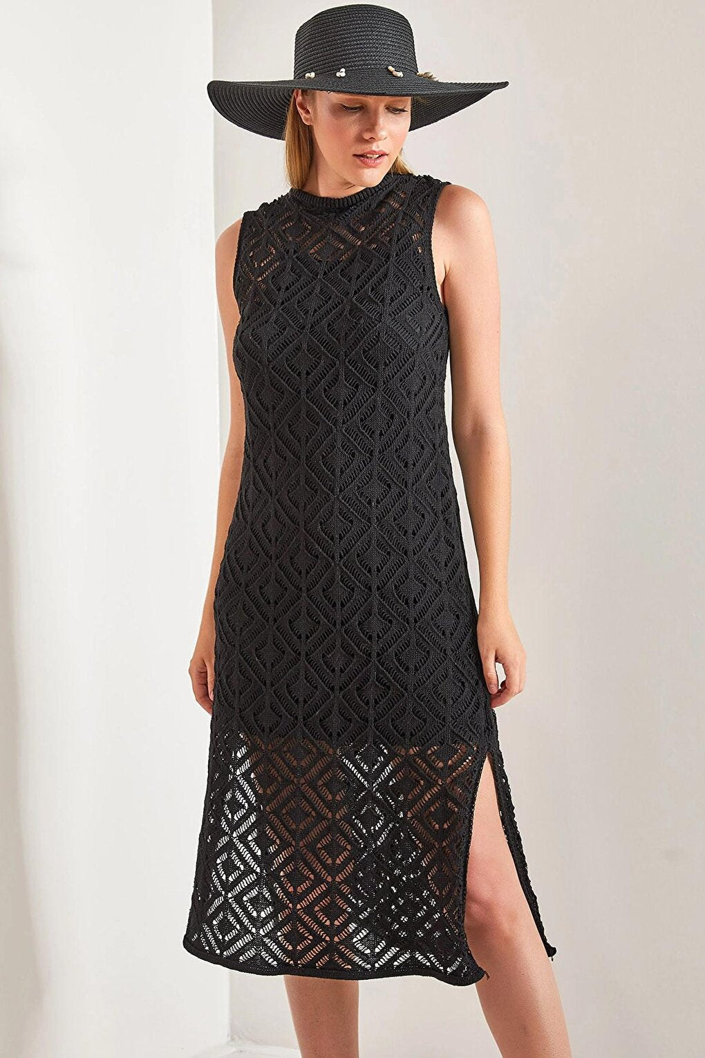 Women's Square Patterned Knitwear Dress