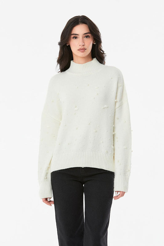 Pearl Detailed Loose Knitwear Sweater