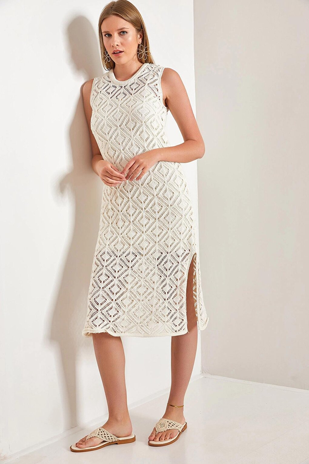 Women's Square Patterned Knitwear Dress