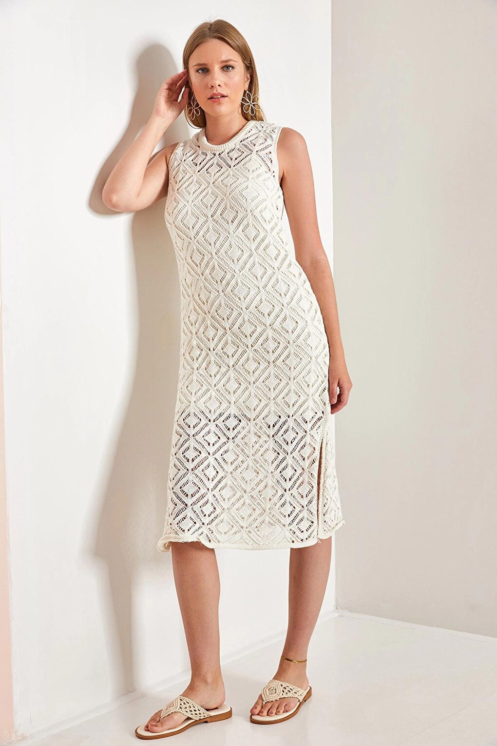 Women's Square Patterned Knitwear Dress