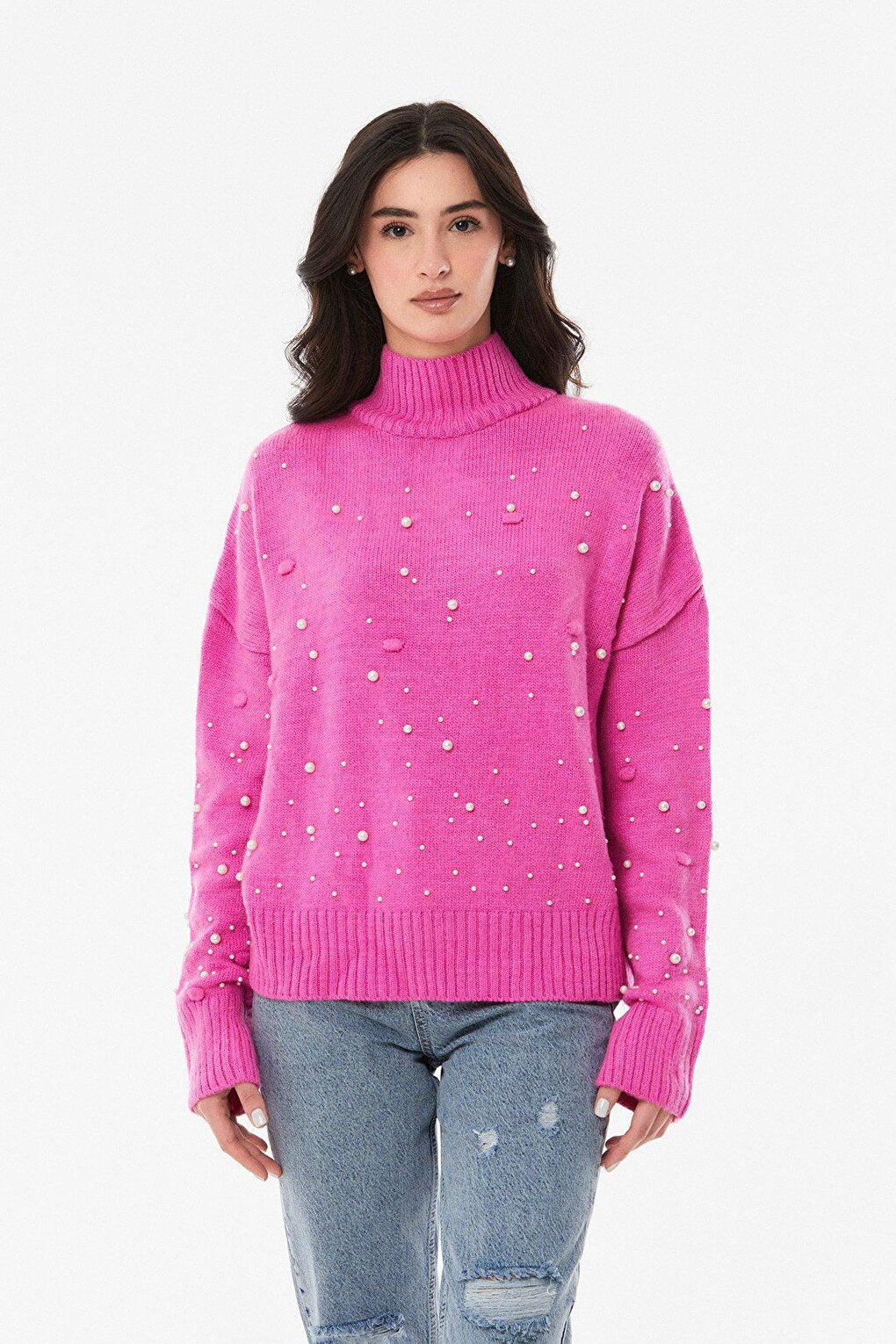 Pearl Detailed Loose Knitwear Sweater