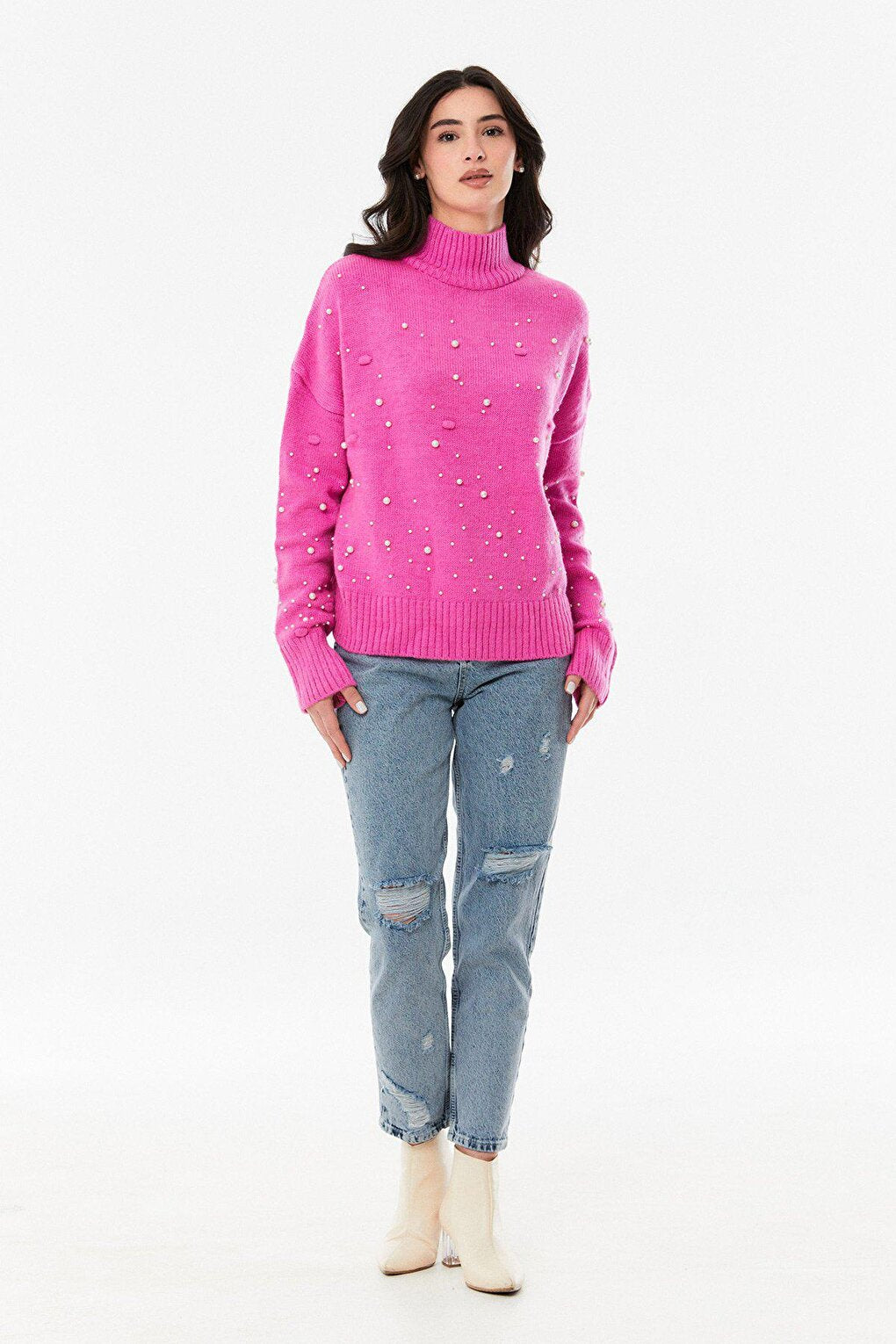 Pearl Detailed Loose Knitwear Sweater