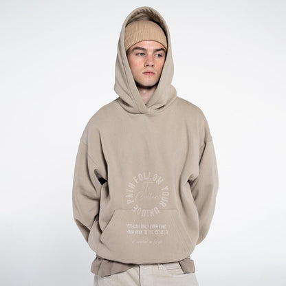 Disu Men's Light Beige Kangaroo Pocket Hooded Extra Oversize Sweatshirt Hoodie