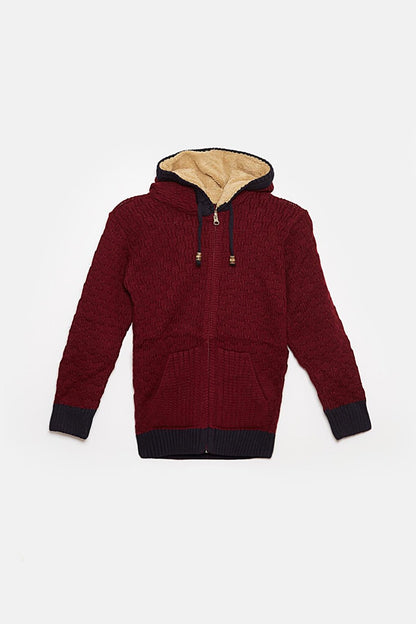 Fur Detailed Knitwear Boys Cardigan