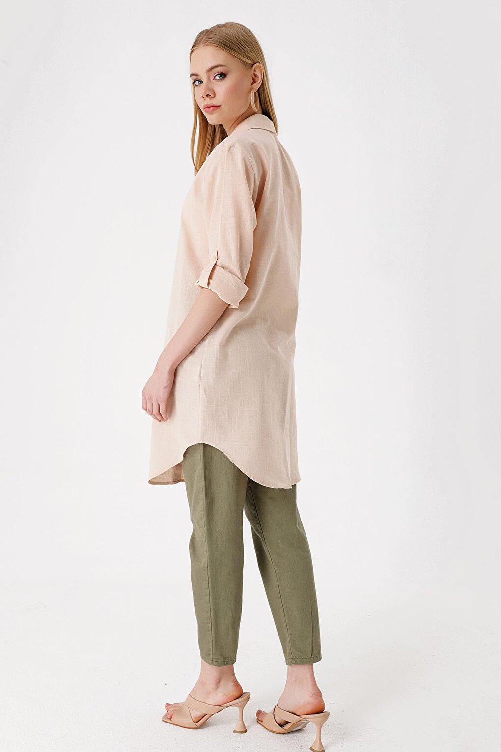 5885 Long Linen Shirt - Beige