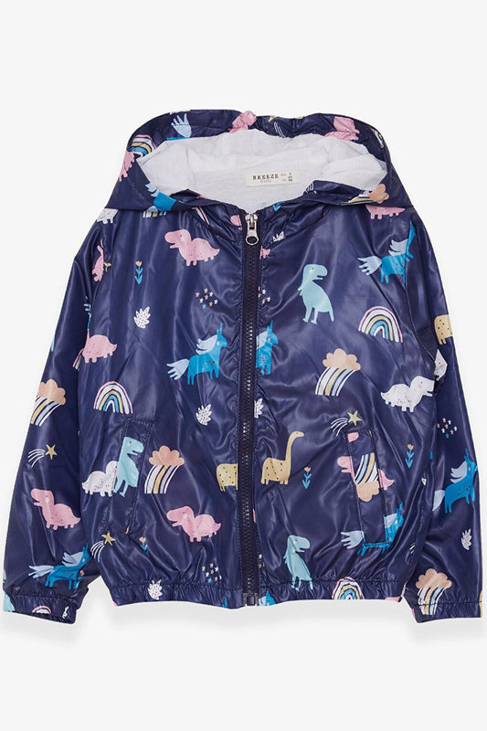 Girl's Raincoat Dinosaur Patterned Navy Blue (Age 1-6)