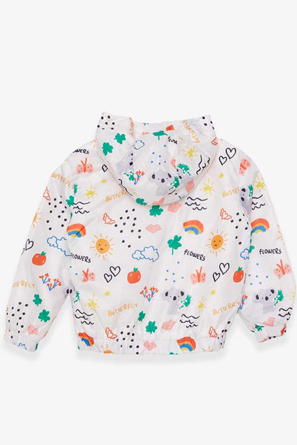 Girl's Raincoat Spring Themed White (Age 1-6)