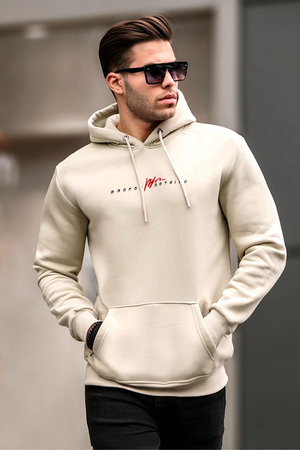 Beige Basic Hooded Sweatshirt 6002