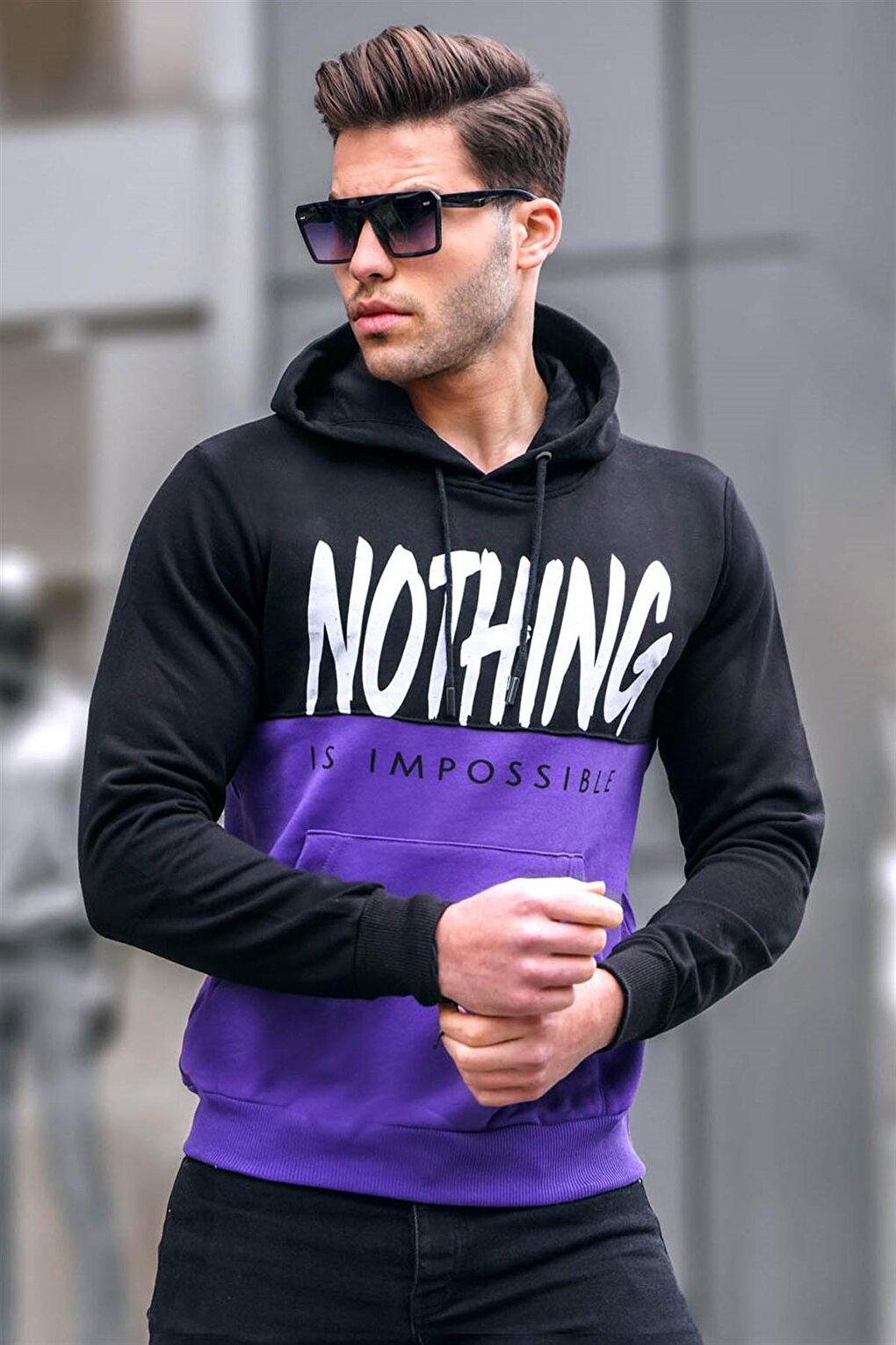 Purple Printed Hooded Men's Sweatshirt 2662