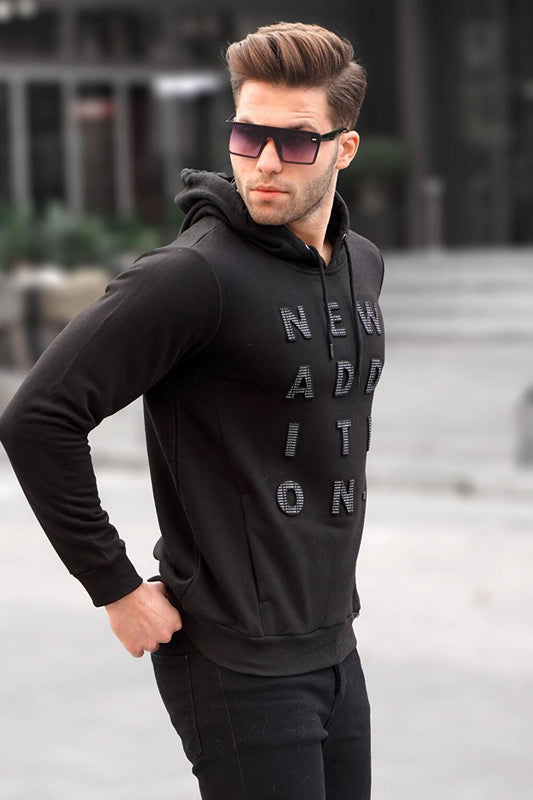 Black Embossed Hooded Men's Sweatshirt 2789