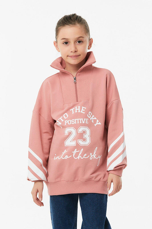 Printed High Collar Girl's Sweatshirt