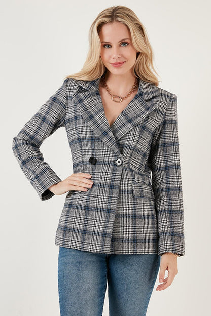 Plaid Regular Fit Double Breasted Collar Blazer Jacket 6110382