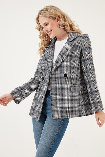 Plaid Regular Fit Double Breasted Collar Blazer Jacket 6110382